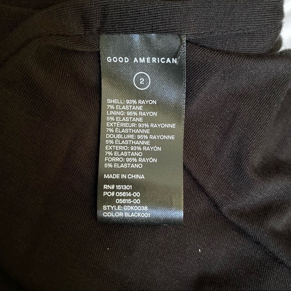 Good American Strong Shoulder Long Sleeve Black Stretch Jersey Knit Wrap Dress - Picture 14 of 17